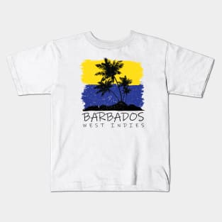 Barbados National Colors with Palm Silhouette Kids T-Shirt